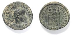 Ancient Coins - AS FOUND. CONSTANTIUS II AE FOLLIS. CAMP GATE