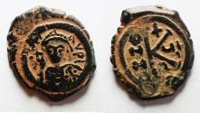 Ancient Coins - BYZANTINE. TIBERIUS II CONSTANTINE AE HALF FOLLIS