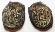 Ancient Coins - BYZANTINE. Heraclius, with Heraclius Constantine and Heraclonas (610-641). AE FOLLIS