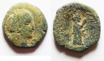 Ancient Coins - Extremely rare. Possibly second known.: Nabataean Kingdom. Aretas IV (9 BC-AD 40). AE 19mm, 4.80g. Struck in regnal year 4 (6/5 BC).