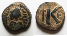 Ancient Coins - BYZANTINE. JUSTIN I AE HALF FOLLIS.