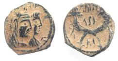 Ancient Coins - NABATAEA. Aretas IV, with Shaqilat. 9 BC- AD 40. AE 18