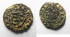 World Coins - MEDIEVAL. Europe. Uncertain issuer. Billon denier (13mm, 0.56g). Uncertain type / ...CR.GR.GAE.D.G...; Shield.