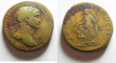 Ancient Coins - Trajan. AD 98-117. Æ Sestertius . Rome mint. Struck circa AD 112-113.