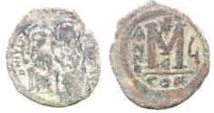 Ancient Coins - AS FOUND: BYZANTINE. JUSTIN II & SOPHIA . AE FOLLIS COIN