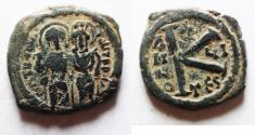Ancient Coins - BYZANTINE. Justin II with Sophia, 565 - 578 AD, AE Half Follis