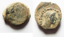 Ancient Coins - PTOLEMAIC EMPIRE. CYRENE , PTOLEMY V AE17 , WITH LIBYA ON REVERSE