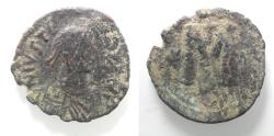 Ancient Coins - BYZANTINE. JUSTIN I AE FOLLIS. AS FOUND