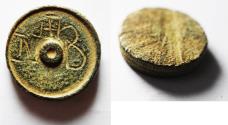 Ancient Coins - ROMAN BRONZE WEIGHT. 2 NUMISMATA. 8.30 GM, WITH NB WITHIN WREATH