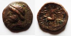 Ancient Coins - Apparently unpublished variety: Parthian KIngs. Phraates II (132-126 BC). AE dichalkon (15mm, 2.36g). Mithradatkart mint.