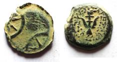 Ancient Coins - LARGE PRUTAH Judaea, Alexander Jannaeus, 103-76 BC, AE Prutah (Biblical Widow's Mites).