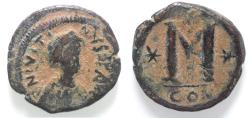 Ancient Coins - BYZANTINE. JUSTIN I AE FOLLIS. AS FOUND