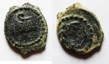 Ancient Coins - Judaea, The Herodians. Herod Archelaus, 4 BC-6 AD. AE Prutah . Prow