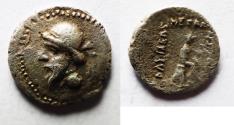 Ancient Coins - Parthian Empire. Mithradates I (165-132 BC). AR obol (11mm, 0.62g). Nisa(?) mint.