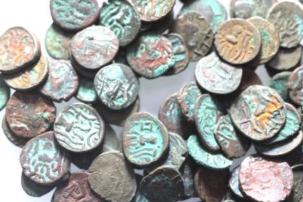 Ancient Coins - LOT OF 100 AS FOUND: Arabia Felix. Himyarite Kingdom. 100 - 300 A.D. Rare copper Bucranium coins.