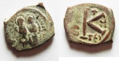 Ancient Coins - BYZANTINE. JUSTIN II & SOPHIA AE HALF FOLLIS