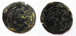 World Coins - ISLAMIC, Umayyad Caliphate. 'Abd al-Malik ibn Marwan, AH 65-86 / AD 685-705. AE Pashiz . Arab-Sasanian, Daray  circa AH 71-91 = AD 690-710. Bishapur.