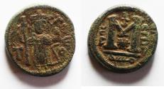 Ancient Coins - ISLAMIC, Arab-Byzantine (Imperial image) coinage . Circa 680s-700/10. Æ Fals . ‘Pseudo-Damascus’ mint,