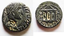 Ancient Coins - Judaea. Herodian dynasty. Herod Philip with Tiberius (AD 14-34). AE 19mm, 5.29g. Caesarea Panias (Caesarea Philippi) mint. Struck in regnal year 19 (AD 15/6).