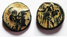 Ancient Coins - NABATAEAN KINGDOM. VERY EARLY ARETAS II/III AE 16. OVERSTRUCK ON PTOLEMY II COIN