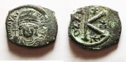 Ancient Coins - BYZANTINE. MAURICE TIBERIUS AE HALF FOLLIS