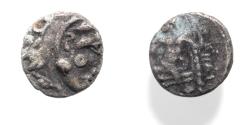 Ancient Coins - Kings of Macedon. Alexander III the Great (336-323 BC). AR hemiobol (7mm, 0.33g). Posthumous Arabian(?) imitation.