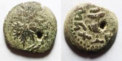 Ancient Coins - PIERCED IN ANTIQUITY: Judaea. Jewish War. First Revolt. AE Prutah. Year2. 67/68 C.E.