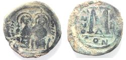 Ancient Coins - AS FOUND: BYZANTINE. JUSTIN II & SOPHIA . AE FOLLIS COIN