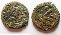 Ancient Coins - BYZANTINE . MAURICE TIBERIUS II CONSTANTINE AE HALF FOLLIS
