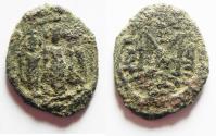 Ancient Coins - AS FOUND. ARAB-BYZANTINE AE FALS. TIBERIAS MINT . ضرب طبرية