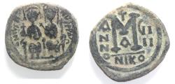 Ancient Coins - AS FOUND: BYZANTINE. JUSTIN II & SOPHIA . AE FOLLIS COIN