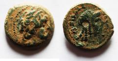 Ancient Coins - PTOLEMAIC EMPIRE. CYRENE , PTOLEMY V AE17 , WITH LIBYA ON REVERSE