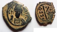 Ancient Coins - Byzantine. Maurice Tiberius AE HALF FOLLIS