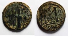 World Coins - ISLAMIC, Arab-Byzantine (Imperial image) coinage . Circa 680s-700/10. Æ Fals .