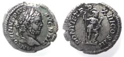 Ancient Coins - Roman Imperial. Caracalla (AD 198-217). AR denarius (20mm, 2.50). Rome. Struck AD 210.