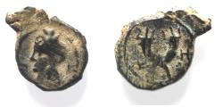 Ancient Coins - An apparently unpublished variant: Arabia. Nabataean Kingdom. Syllaeus (8 BC). AE (16mm, 2.41g). Petra mint.