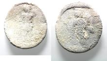Ancient Coins - Egypt. Oxyrhynchos. Circa 1st-3rd century AD. Lead tessera (21mm, 4.79g). Zeus-Serapis seated l. on throne (?) / Athena-Thoeris standing l., holding spear and uncertain object.