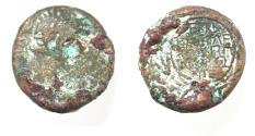 Ancient Coins - AS FOUND: JUDAEA, Herodians. Agrippa II, with Nero. Circa 50-100 CE. Æ 15. Caesarea Panias (as Neronias) mint. Struck under Agrippa II