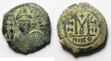Ancient Coins - BYZANTINE. MAURICE TIBERIUS AE FOLLIS