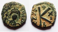 Ancient Coins - Byzantine. Maurice Tiberius AE HALF FOLLIS