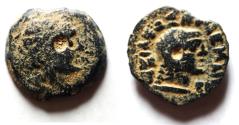 Ancient Coins - PTOLEMAIC EMPIRE. CYRENE , PTOLEMY V AE17 , WITH LIBYA ON REVERSE
