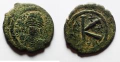 Ancient Coins - Byzantine. Maurice Tiberius AE HALF FOLLIS