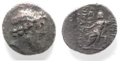 Ancient Coins - Seleukid Kings. Demetrios II Nikator (second reign, 129-125 BC). AR Drachm (17mm, 3.84g). Antioch on the Orontes mint. Struck 129-128 BC.