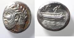 Ancient Coins - Phoenicia. Arados. Uncertain King (c. 400-384 BC). AR fouree shekel (19mm, 8.5g). Contemporary imitation.