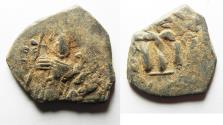Ancient Coins - AS FOUND. ARAB-BYZANTINE AE FALS . IMITATING CONSTANS II AE FOLLIS