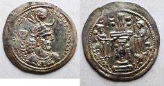 Ancient Coins - Sasanian Empire. Yazdgird I (AD 399-420). AR drachm (31mm, 4.13g). GWL mint.