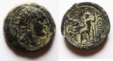 Ancient Coins - SELEUKID EMPIRE. Antiochos IV Epiphanes. 175-164 BC. Æ (22.1mm, 11.16 g, 12h). Perhaps Ake-Ptolemaïs mint. Struck circa 173/2-164 BC.