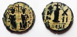 Ancient Coins - BYZANTINE. Justin II with Sophia, 565 - 578 AD, AE DECANUMMIUM