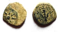 Ancient Coins - AS FOUND: Judaea, Alexander Jannaeus, 103-76 BC, AE Prutot (Biblical Widow's Mites).