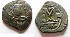 Ancient Coins - BYZANTINE. MAURICE TIBERIUS AE FOLLIS. CONSTANTINOPLE